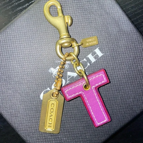 Coach Collector’s Letter "T" Charm - Two-Tone Saddle/Purple w/ two gold hangtags - Picture 3 of 9